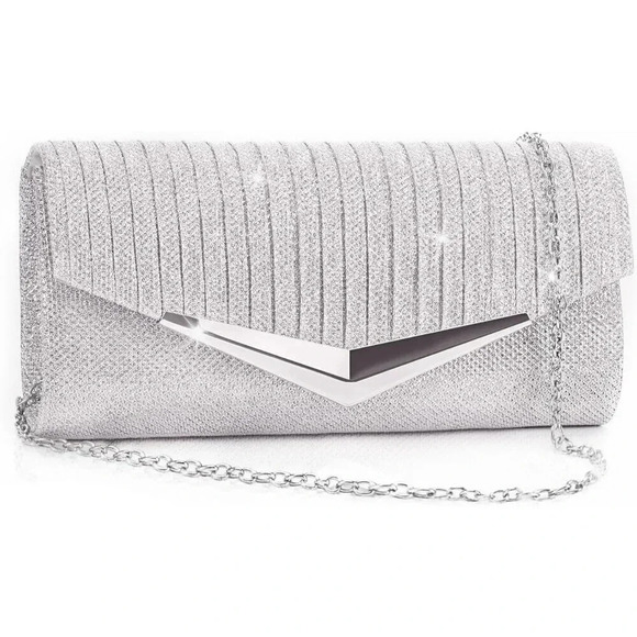 ❤️ Clutch Purses for Women,  Shiny Pleated Sequin w/Chain, Formal Prom Handbag - Picture 1 of 7